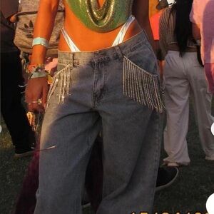 White Fox Boutique Blue Flare Wide Leg Jeans